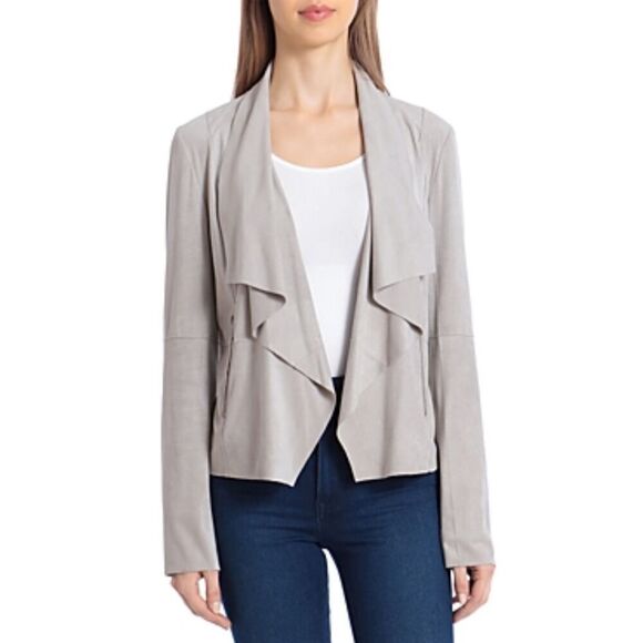 Bagatelle Womens Faux‎ Suede Drape Open Front Jacket Light Gray Large - Picture 1 of 12